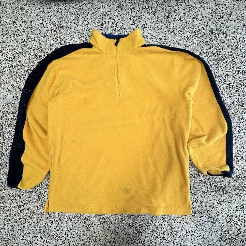 Vintage Nautica Competition Fleece Jacket Men's XXL Yellow Quarter Zip Made USA